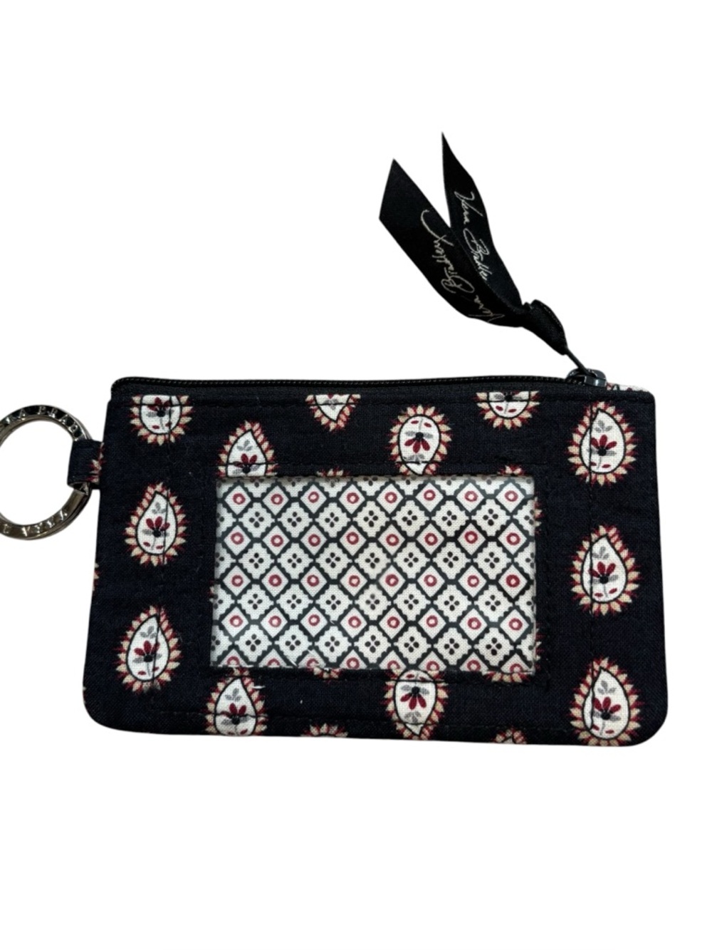 Vera Bradley Mesa Black Pasiley ID‎ Card Holder with Key Ring and Zipper Pocket